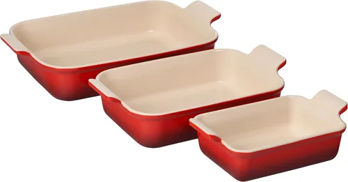 Vista 9 de Le Creuset - Set de 3 platos rectangulares de cerámica Heritage, alcachofa
