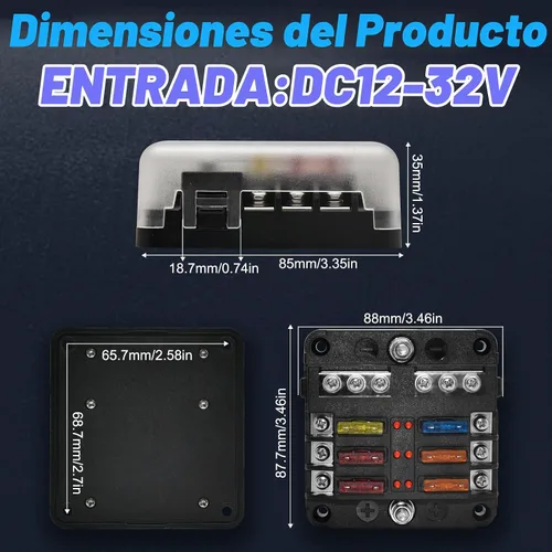 Vista 5 de Geloo Bloque de fusibles de 12V para barco, bloque de fusibles marinos de 6