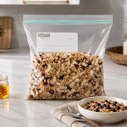 Vista 4 de Restaurantware -Bag Tek - Bolsas de almacenamiento con cremallera de 1 galón, 25 bolsas desechables con cremallera - Doble cremallera, a prueba