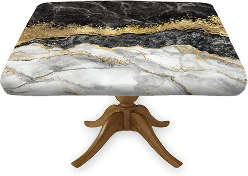 Vista 26 de Mantel cuadrado geométrico, ajustable, color turquesa, verde azulado degradado, con borde elástico, resistente a derrames y manchas, para mantel