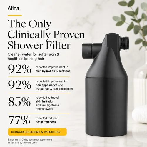 Vista 2 de Filtro de ducha Afina para agua dura - Elimina el 99% del cloro, sustancias nocivas y metales pesados - Mejora tu piel y cabello (Negro) Reduce