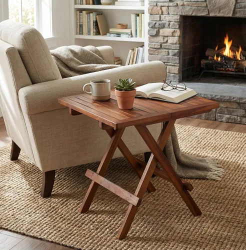 Vista 6 de Bare Decor Ravinia - Mesa pequeña plegable de teca, acabado aceitado, color marrón