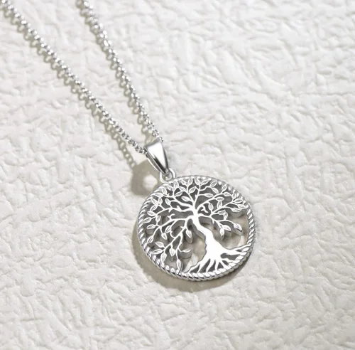 Vista 6 de AGVANA Collar con colgante de árbol de la vida de plata de ley 925 para mujer, joyería delicada, collar de árbol familiar, regalo de aniversario