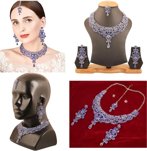 Vista 100 de Conjunto precioso de collar con look real Indian Bollywood, maravillosamente decorado, conjunto de collar adornado para mujer.