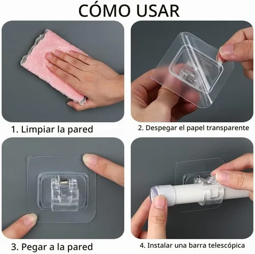 Vista 3 de 8 piezas de ganchos autoadhesivos para barra de cortina, soportes de barra de cortina autoadhesivos sin taladro, ganchos de cortina sin clavos