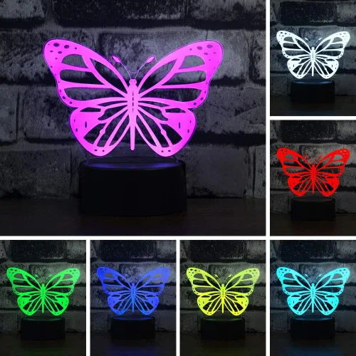 Vista 2 de i-CHONY - Luz Nocturna de Mariposa 3D, Regalo de Cumpleaños, Lámpara de Ilusión, 7 Colores que Cambian Automáticamente, Lámpara de Mesa o Escritorio