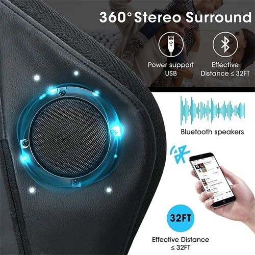 Vista 4 de Silla ergonómica para juegos profesional con soporte lumbar de masaje completo, altavoces Bluetooth, respaldo ajustable, color blanco
