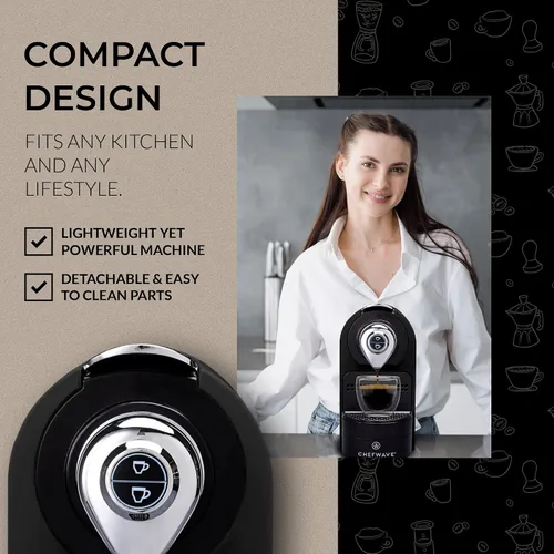 Vista 8 de ChefWave Máquina de café expreso y cafetera (negro) – Compatible con cápsulas Nespresso, programable, de un solo toque, bomba italiana de alta