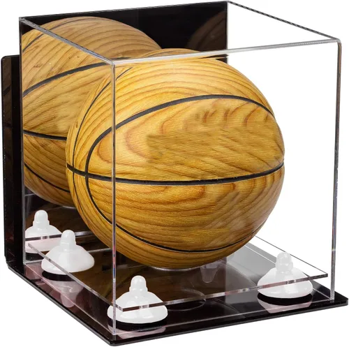 Vista 57 de Better Display Cases Mini acrílico - Miniatura (no tamaño completo) Baloncesto vitrina con elevadores negros y espejo (A015-BR)