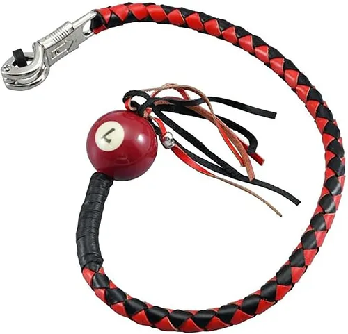 Vista 5 de Dream Apparel Látigo de Cuero para Motocicleta de 36 Pulgadas "Get Back" para Manillar con Flecos para Motociclista con Bola de Billar, Negro