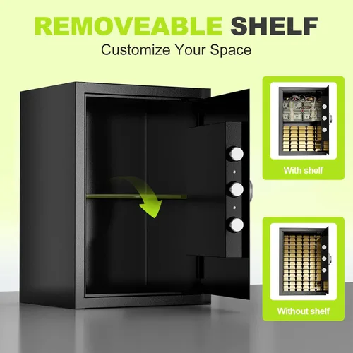 Vista 3 de Caja de seguridad digital grande de 3.4 pies cúbicos para el hogar, 19.7 pulgadas de alto con bolsa de documentos ignífuga, alarma, llaves