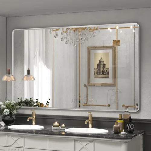 Vista 39 de Espejo rectangular con marco mate negro de 20x30 pulgadas para baño, espejo de tocador para pared de baño con esquinas redondeadas, antióxido y a