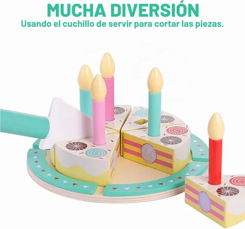 Vista 5 de Juguetes para cortar pasteles de cumpleaños, juego de comida de madera para niños pequeños, juguetes de cocina para niños y niñas