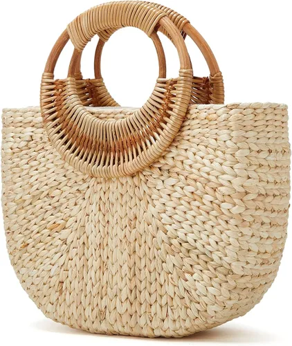 Vista 2 de Bolso de mano para mujer y niña, bolso de mano de paja tejido de moda, bolso de hombro, bolso de playa, bolso de luna, bolso de cubo de verano 2023