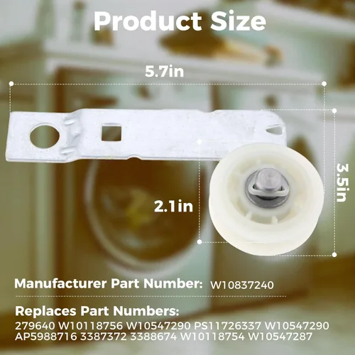 Vista 2 de W10837240 Polea tensora de secadora con soporte, compatible con Whirlpool, Kenmore, reemplazar 279640 W10118756 W10547290 PS11726337 3387372 3388674