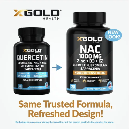 Vista 8 de XGold Health NAC 1000 mg con quercetina 95%, bromelina, zinc, vitamina C, apoyo inmunológico D3 y K2 y suplemento antioxidante Mezcla de defensa