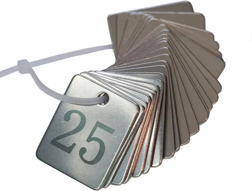 Vista 6 de Etiquetas de identificación rectangulares de acero inoxidable con llaveros (1-50)