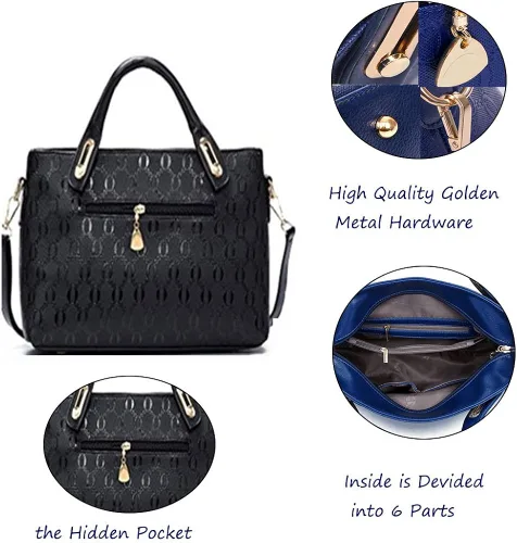 Vista 4 de FiveloveTwo. Bolso de mano para mujer, 4 piezas, con asa superior, bolsa de hombro, soporte para tarjetas
