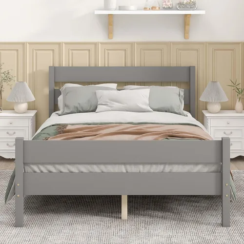 Vista 12 de Base de cama de plataforma de madera de tamaño individual con cabecera y estribo de estilo moderno, marco de cama de madera con patas de soporte
