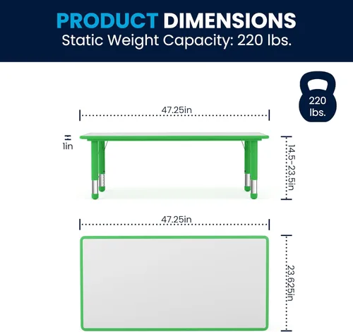 Vista 2 de Flash Furniture Wren - Mesa rectangular de plástico verde de 23.625 pulgadas de ancho x 47.25 pulgadas de largo, con parte superior gris