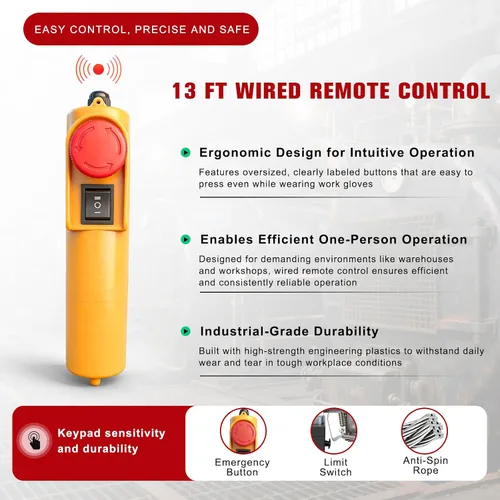Vista 4 de Cabrestante eléctrico, herramienta de manejo de materiales de 440 libras, polipasto eléctrico de 110 V con control remoto de 13 pies, altura