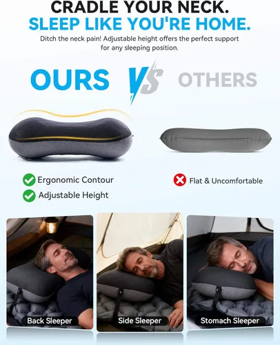 Vista 3 de Almohada de camping Hikenture con funda extraíble - Almohada ultraligera e inflable para soporte lumbar y cervical - Almohada de mochila mejorada