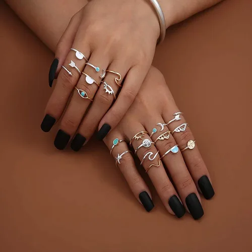Vista 5 de Anillos de nudillos para chicas adolescentes anillos apilables para mujeres juego de anillos midi apilables anillos de estética vintage para mujeres