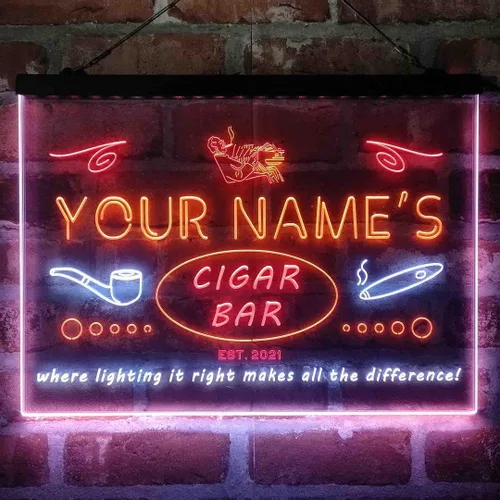 Vista 12 de Personalized Cigar Bar Lounge Tri-Color LED Neon Light Sign Customize Name Date Text Quote Font Green & Red & Yellow 13 x 8.7 Inches