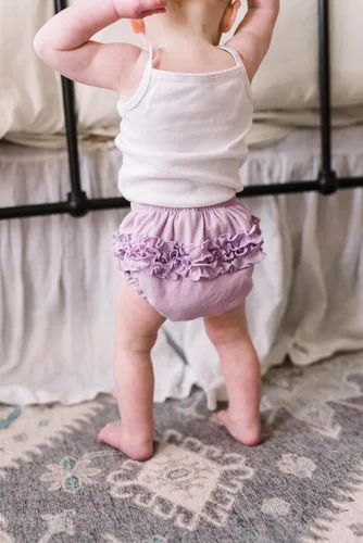 Vista 4 de City Threads Ruffle Diaper Cover for Baby Girls Soft Cotton, Made in USA Baby Girl Bloomers, Wear Over Disposable and Cloth
