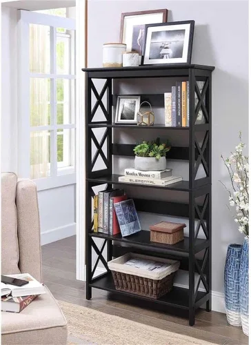 Vista 2 de Convenience Concepts Oxford, biblioteca de 3 estantes, Madera, Negro