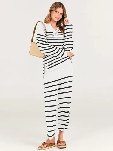 Vista 3 de ANRABESS Conjunto de 2 piezas para mujer, conjunto de suéter holgado holgado de punto de gran tamaño, conjunto de ropa de descanso a juego de moda