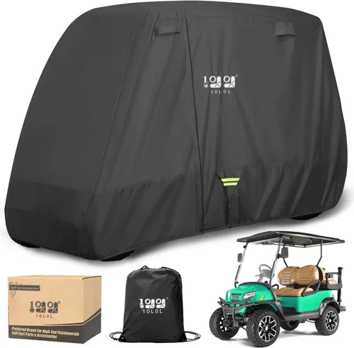 Vista 12 de 10L0L Funda para carrito de golf 650D para 2/4/6 pasajeros EZGO Club Car Negro