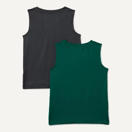 Vista 3 de Amazon Essentials Boys' Tech Stretch Muscle Tank Top, Multipacks Verde oscuro/Grafito jaspeado
