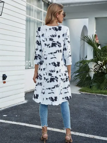 Vista 6 de Naggoo - Camiseta de manga 34 para mujer, diseño holgado y largo tipo túnica con cuello en V, botones, dobladillo asimétrico, casual, tallas S a 3XL