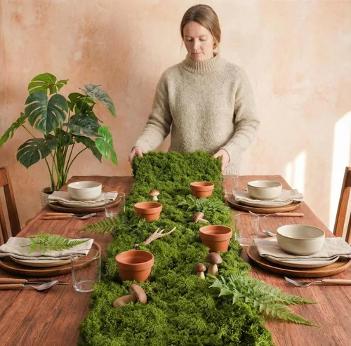Vista 6 de USMOLA Tapete de musgo falso, camino de mesa de musgo artificial para decoración de bodas, centros de mesa, decoración de pared de césped sintético