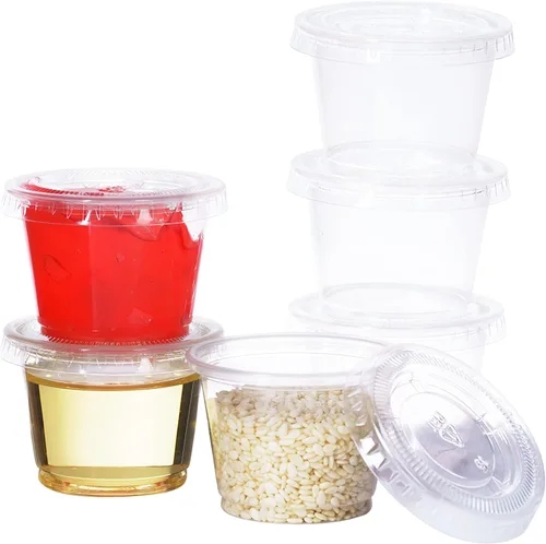 Vista 6 de [500 juegos – 1 onza] Vasos desechables de plástico para soufflé/porciones con tapas a granel perfecto para vasos de chupito, condimentos, aderezos