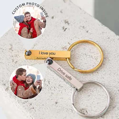 Vista 2 de Llavero personalizado con imagen Llavero de foto personalizado con texto, regalos personalizables para hombres, mujeres, novios
