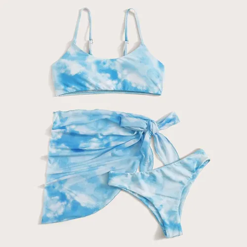 Vista 2 de SNKSDGM Conjunto de brasier deportivo y pantalones cortos con lentejuelas altas para mujer, traje de baño para mujer, traje de baño con cintura
