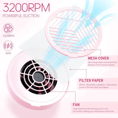 Vista 4 de Mini colector de polvo de uñas portátil con 10 filtros, potente ventilador profesional de uñas, colector de polvo, máquina de succión para uñas