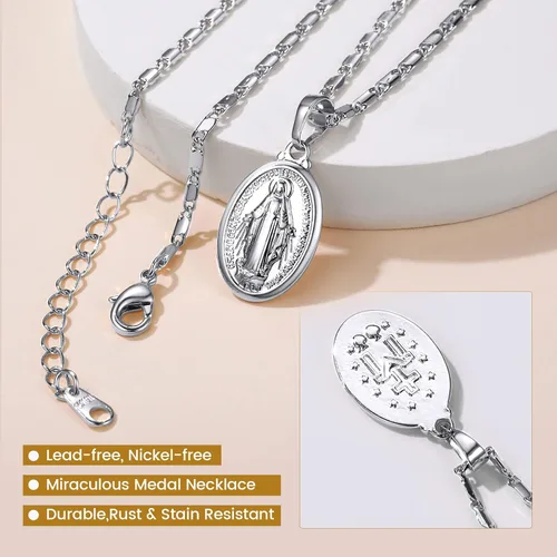 Vista 3 de GOLDCHIC JEWELRY Cruz INRI Crucifijo Colgante Collar, Virgen María Milagrosa Medalla Collares, Jesús Christain Jewelry