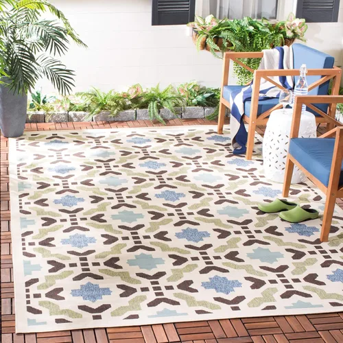 Vista 10 de SAFAVIEH Alfombra lavable al aire libre Veranda Collection – Alfombra de pasillo de 2 pies 3 x 8 pies, color crema y aguamarina, no desprende pelusa