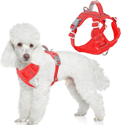 Vista 58 de BARKBAY Arnés Oxford sin tirones para perro con bolsillo para etiqueta de identificación, resistente, reflectante, fácil control para perros grandes