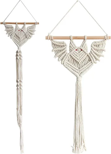 Vista 6 de Macetas colgantes de macramé en forma de murciélago para plantas de interior, hechas a mano, cuerda de algodón tejida a mano, maceta y tapiz