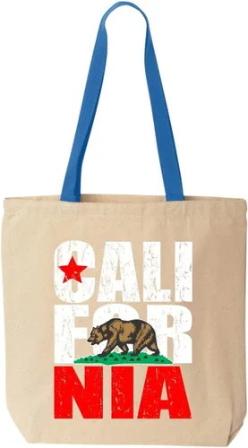 Vista 11 de shop4ever Bolso de compras reutilizable de lona de algodón con diseño de bandera de oso de California, mango