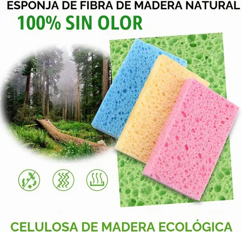 Vista 2 de Esponjas de cocina de celulosa comprimida, paquete de 12 unidades, biodegradables y coloridas, no rayan, para limpiar platos, divertida esponja