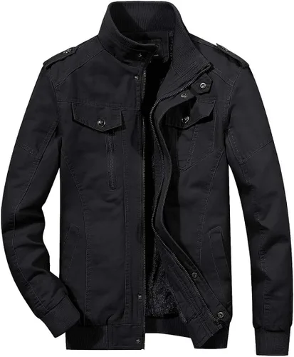 Vista 5 de CRYSULLY - Chaqueta de invierno de forro polar para hombre estilo informal con varios bolsillos abrigo de campo