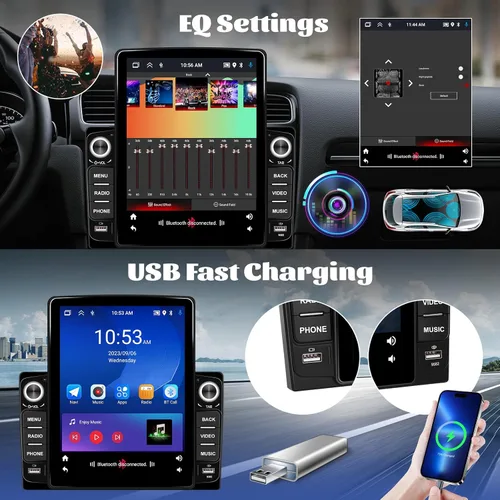 Vista 5 de [2+64G] Android 15 Estéreo de coche doble DIN con CarPlay inalámbrico y Android Auto 9.5" Vertical HD Touch Screen Car Radio,Mirror Link