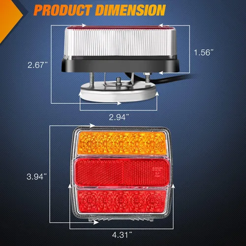 Vista 8 de Nilight Kit de Luces LED Magnéticas para Remolque con Cable de 24 Pies con Enchufe de 7 Pines, Luces Traseras de Parada, Señal de Giro Ámbar, Luces