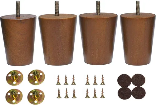 Vista 4 de Sofá redondo de madera maciza con patas de madera maciza con acabado de nogal (3 pulgadas, juego de 4)