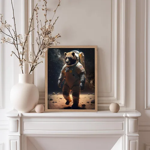 Vista 5 de Poster Master Póster vintage de animales – Impresión retro divertida – Regalo para artista, amigo – Oso Grizzly en traje espacial, astronauta, luna